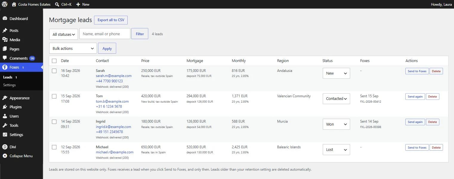 The Leads screen in your WordPress dashboard, with the figures each buyer ran