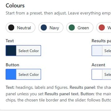 The colour presets and pickers on the Appearance tab